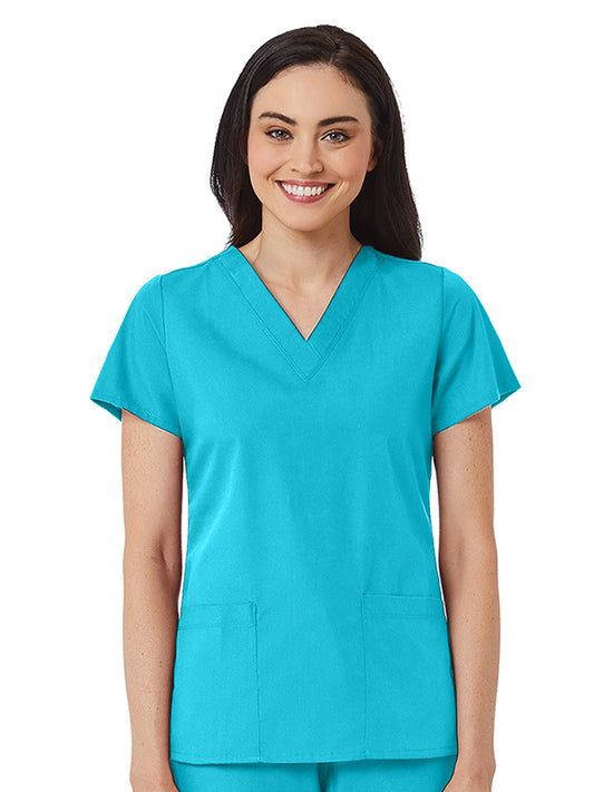 Women's V-Neck Two Pocket Top - 1716 - Turquoise