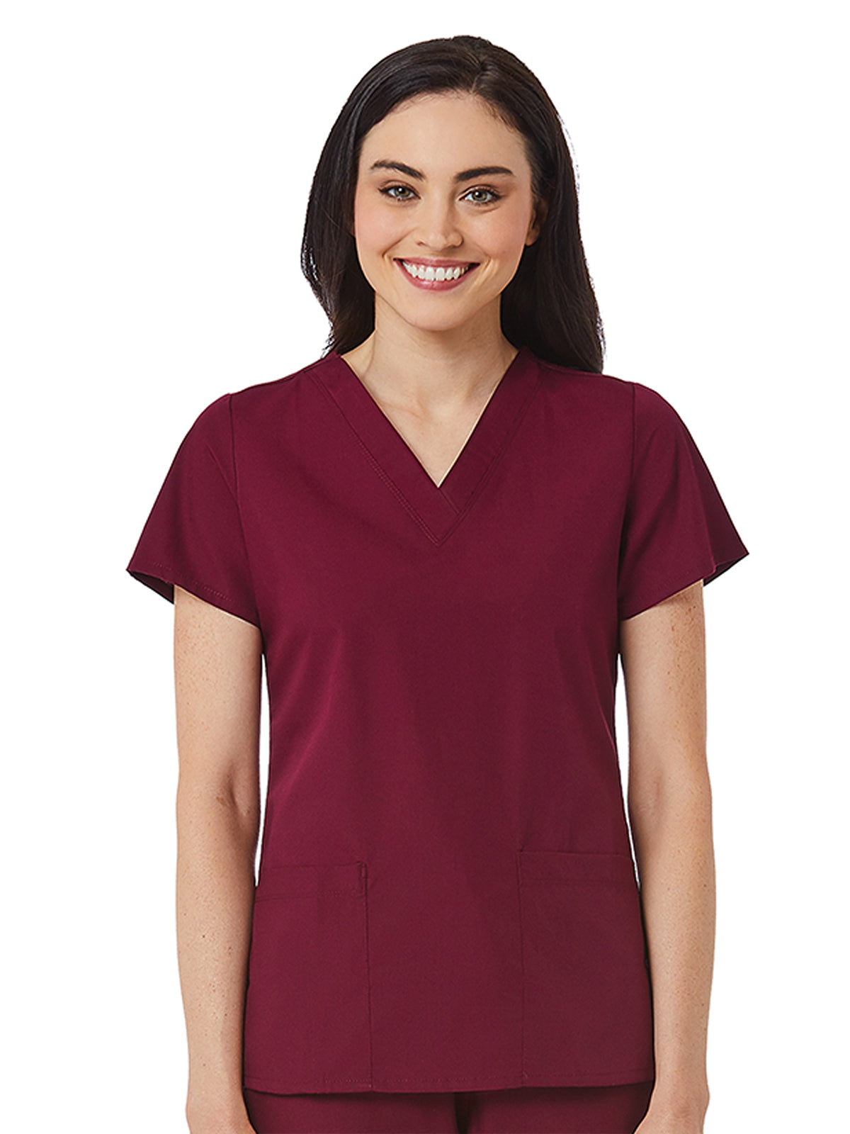 Women's V-Neck Two Pocket Top - 1716 - Wine