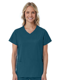 Women's Three-Pocket Curved Mock Wrap Top - 1726 - Caribbean Blue