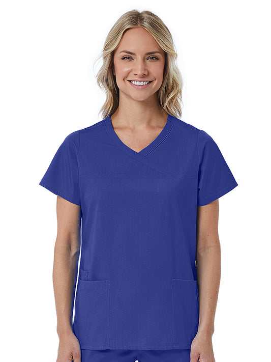 Women's Three-Pocket Curved Mock Wrap Top - 1726 - Galaxy Blue