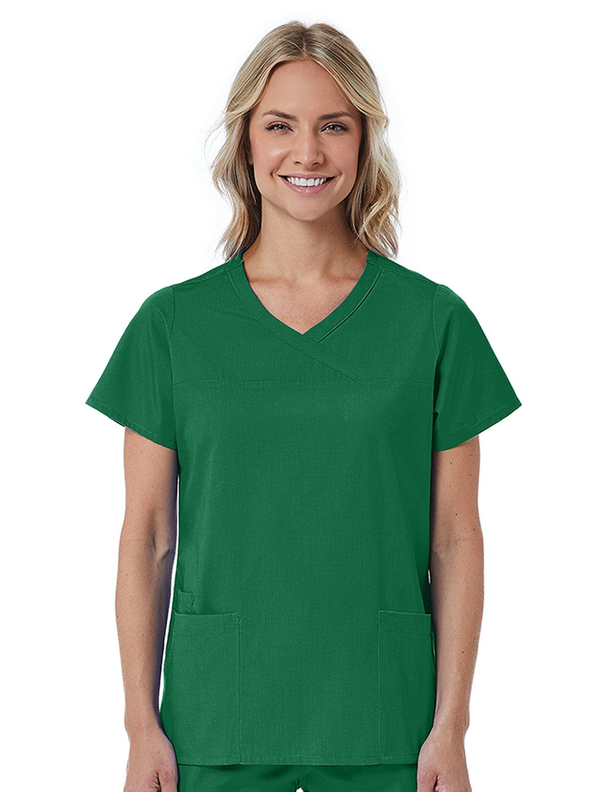 Women's Three-Pocket Curved Mock Wrap Top - 1726 - Hunter Green