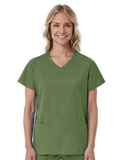 Women's Three-Pocket Curved Mock Wrap Top - 1726 - Olive