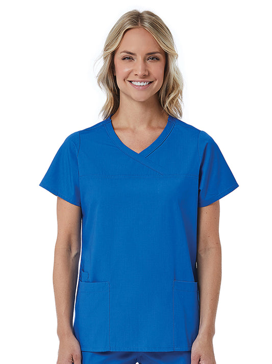 Women's Three-Pocket Curved Mock Wrap Top - 1726 - Royal Blue