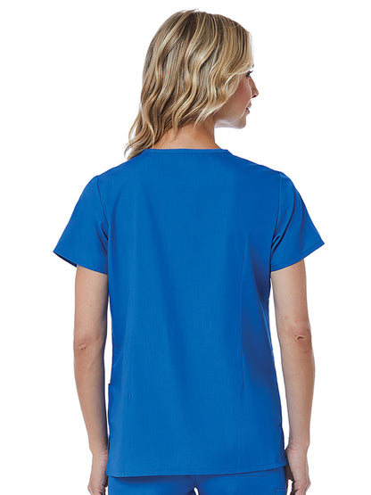 Women's Three-Pocket Curved Mock Wrap Top - 1726 - Royal Blue