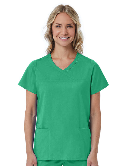 Women's Three-Pocket Curved Mock Wrap Top - 1726 - Surgical Green