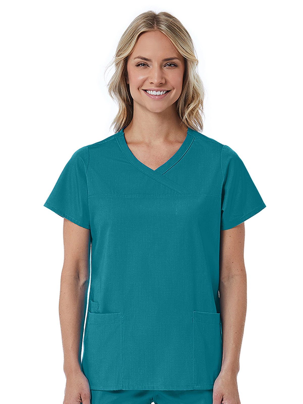 Women's Three-Pocket Curved Mock Wrap Top - 1726 - Teal