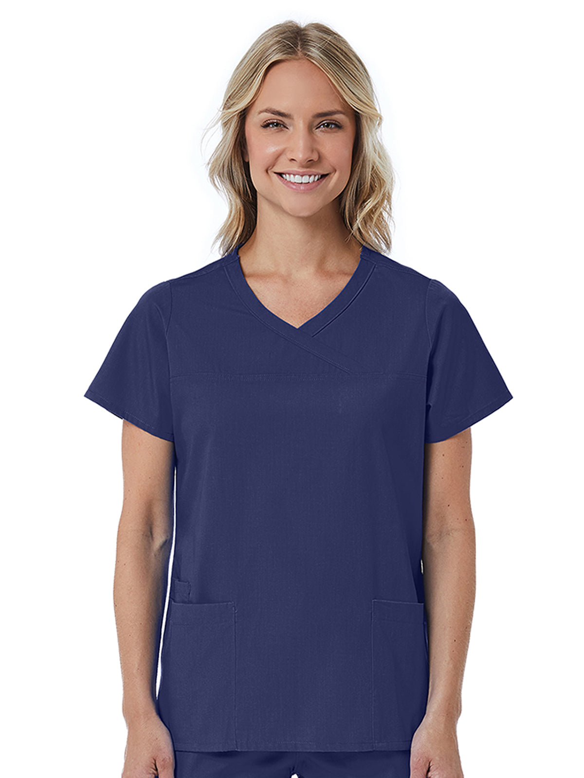 Women's Three-Pocket Curved Mock Wrap Top - 1726 - True Navy