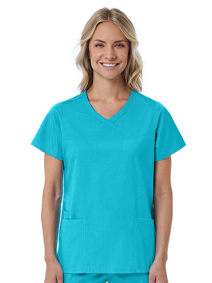 Women's Three-Pocket Curved Mock Wrap Top - 1726 - Turquoise