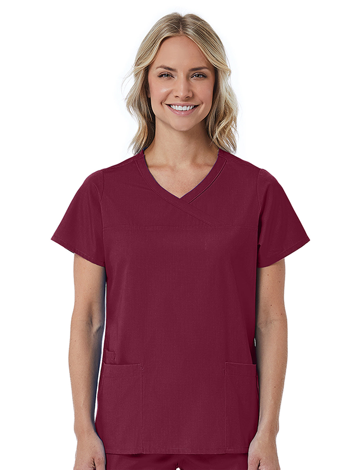 Women's Three-Pocket Curved Mock Wrap Top - 1726 - Wine