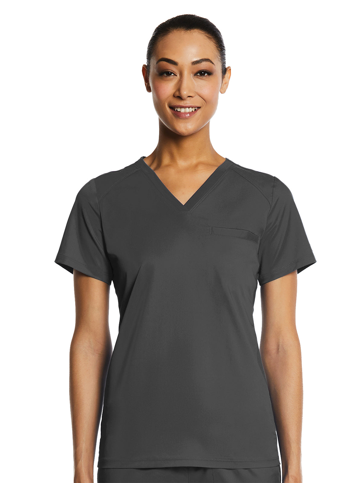 Women's One-Pocket V-Neck Top - 1778 - Charcoal