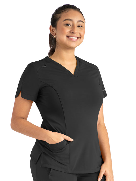 Women's Two-Pocket Tulip-Neck Top - 20302 - Black