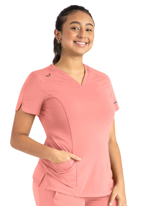 Women's Two-Pocket Tulip-Neck Top - 20302 - Desert Coral