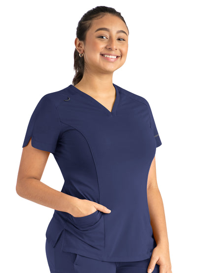 Women's Two-Pocket Tulip-Neck Top - 20302 - Navy