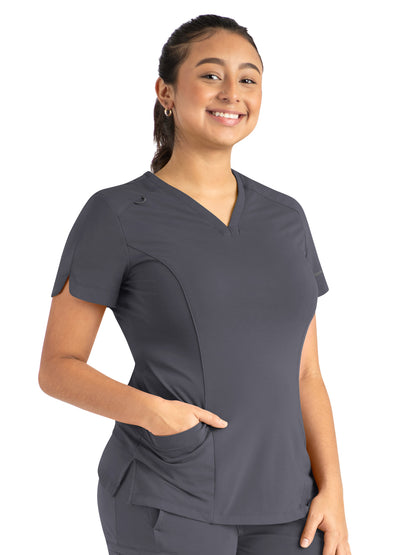 Women's Two-Pocket Tulip-Neck Top - 20302 - Pewter