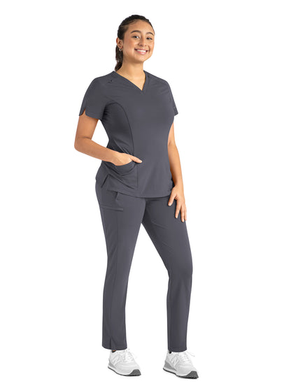 Women's Two-Pocket Tulip-Neck Top - 20302 - Pewter