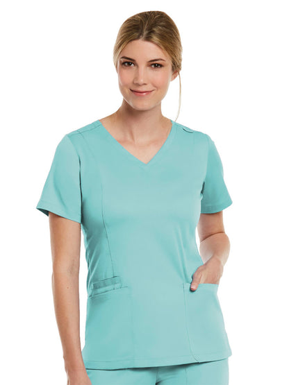 Women's Three-Pocket V-Neck Top - 3501 - Aruba Blue