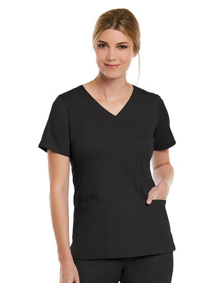 Women's Three-Pocket V-Neck Top - 3501 - Black