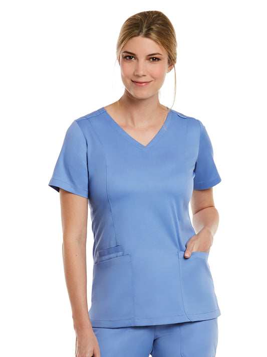 Women's Three-Pocket V-Neck Top - 3501 - Ceil Blue