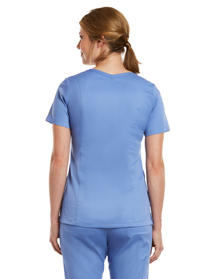 Women's Three-Pocket V-Neck Top - 3501 - Ceil Blue