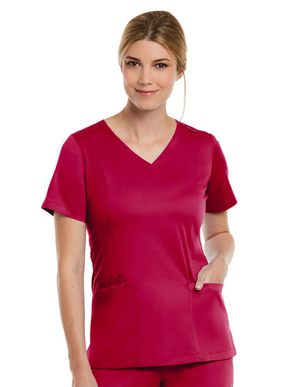 Women's Three-Pocket V-Neck Top - 3501 - Cherries Jubilee