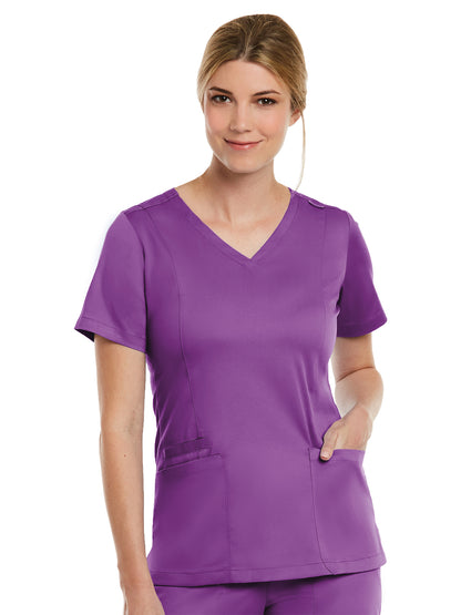 Women's Three-Pocket V-Neck Top - 3501 - Dahlia