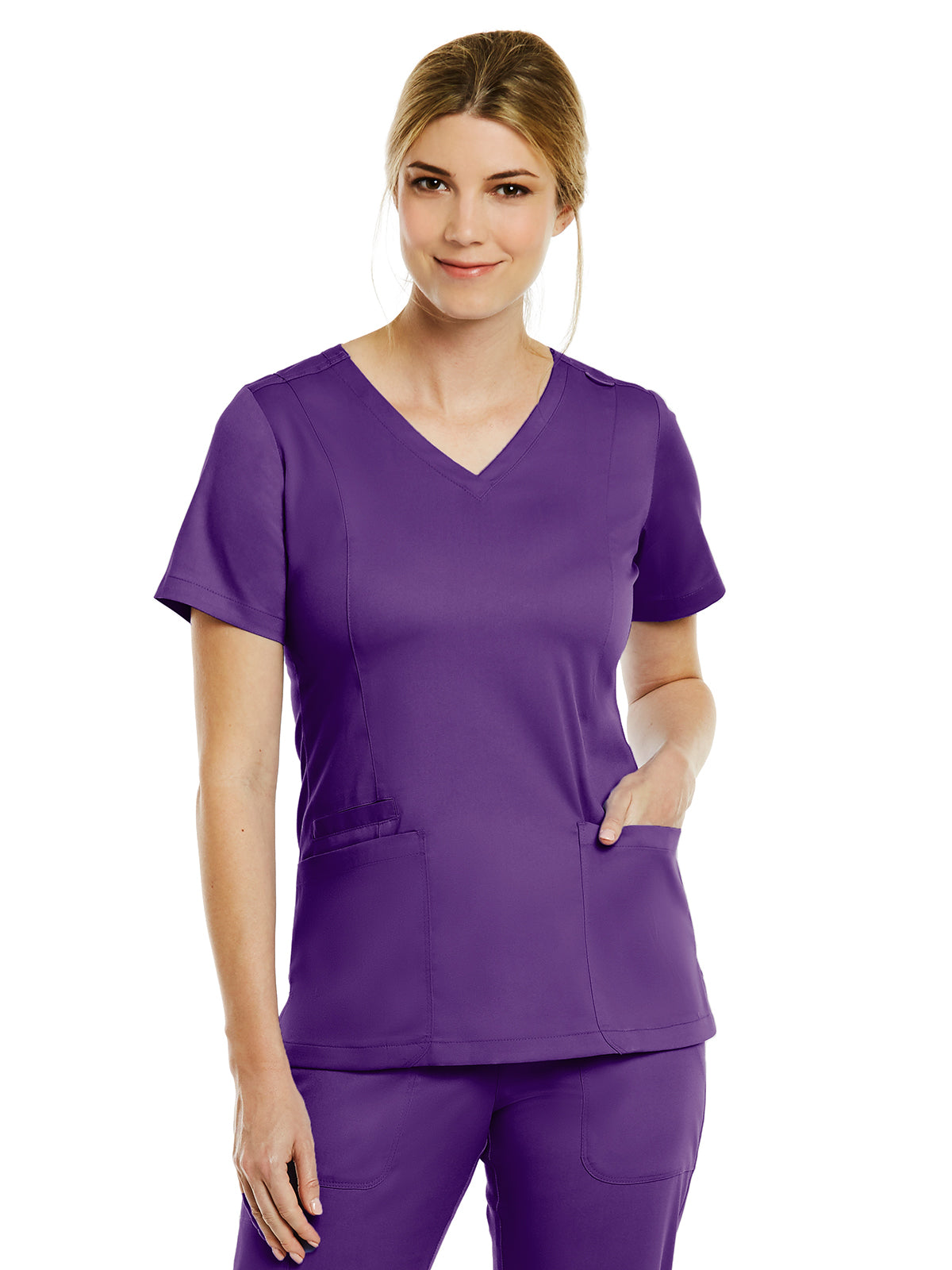 Women's Three-Pocket V-Neck Top - 3501 - Eggplant