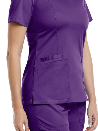 Women's Three-Pocket V-Neck Top - 3501 - Eggplant