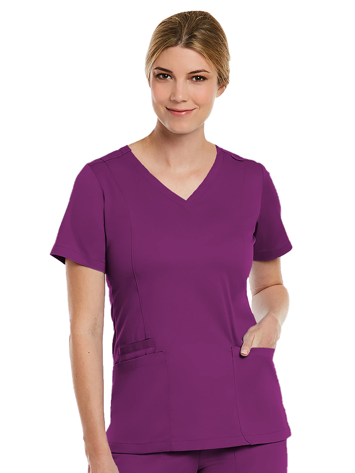 Women's Three-Pocket V-Neck Top - 3501 - Hollyhock