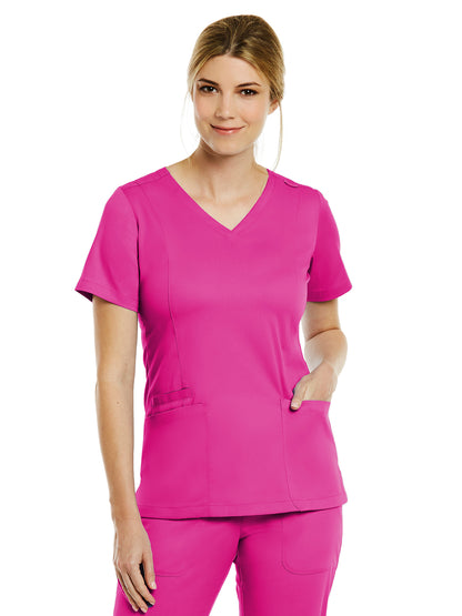 Women's Three-Pocket V-Neck Top - 3501 - Hot Pink