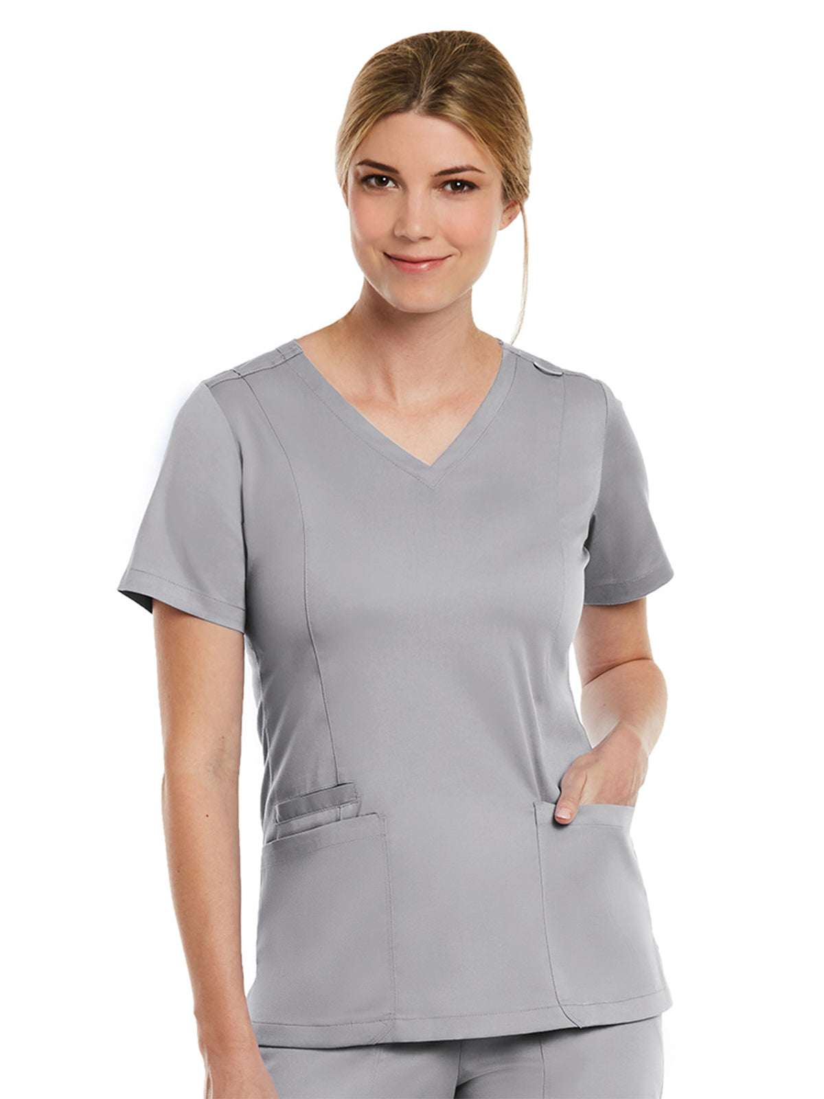 Women's Three-Pocket V-Neck Top - 3501 - Quiet Grey