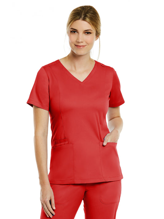 Women's Three-Pocket V-Neck Top - 3501 - Red