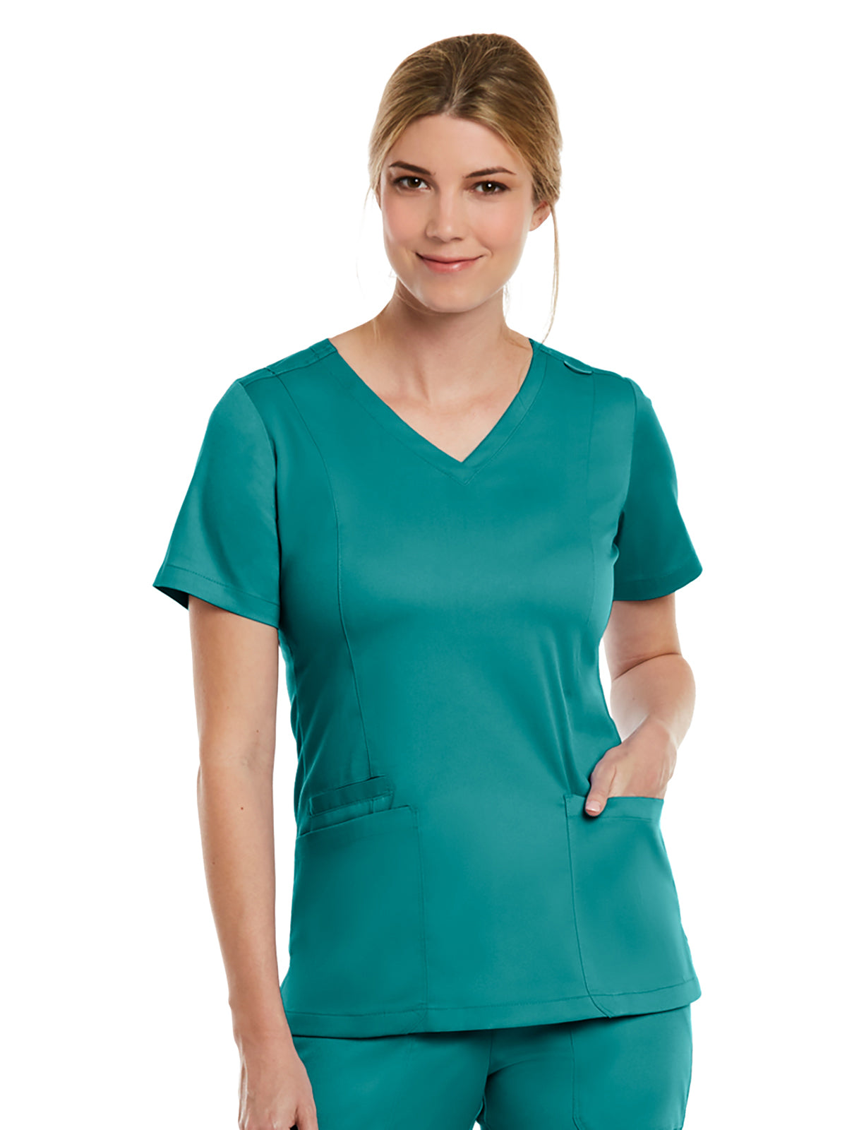 Women's Three-Pocket V-Neck Top - 3501 - Teal