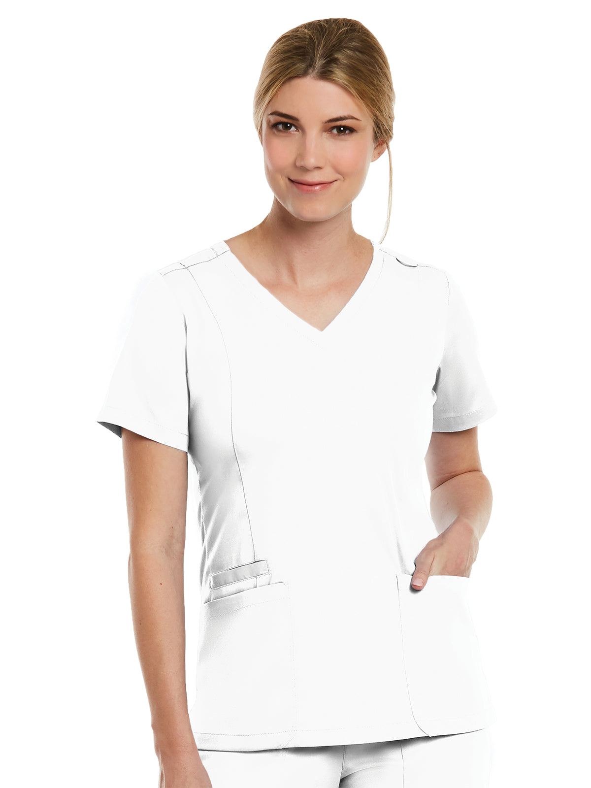 Women's Three-Pocket V-Neck Top - 3501 - White