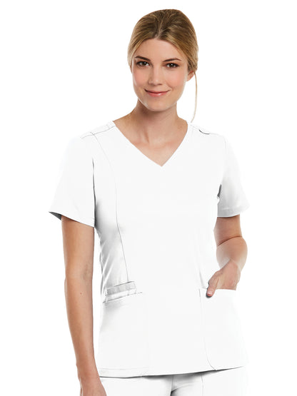 Women's Three-Pocket V-Neck Top - 3501 - White