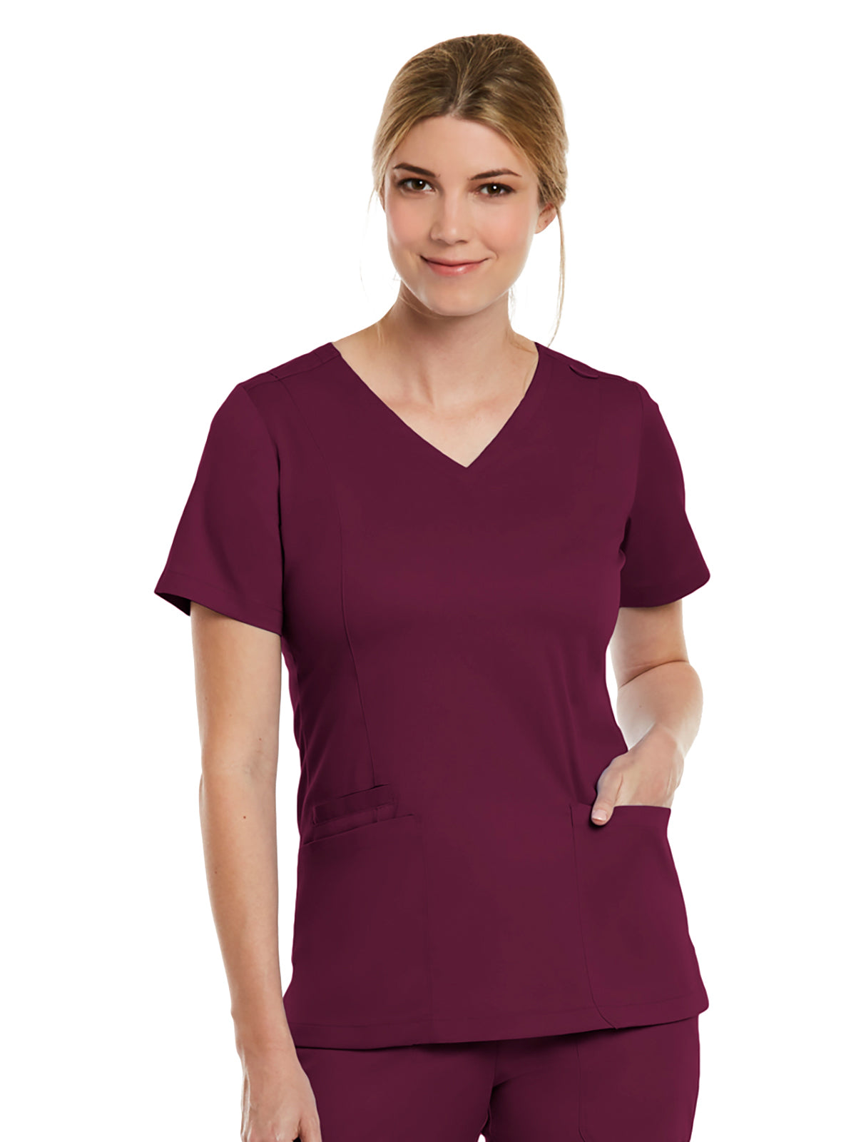 Women's Three-Pocket V-Neck Top - 3501 - Wine