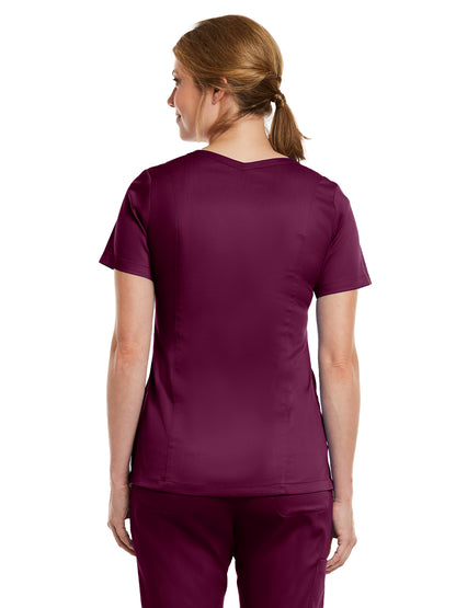 Women's Three-Pocket V-Neck Top - 3501 - Wine