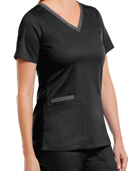 Women's Three-Pocket Heather Neck Band Top - 3502 - Black