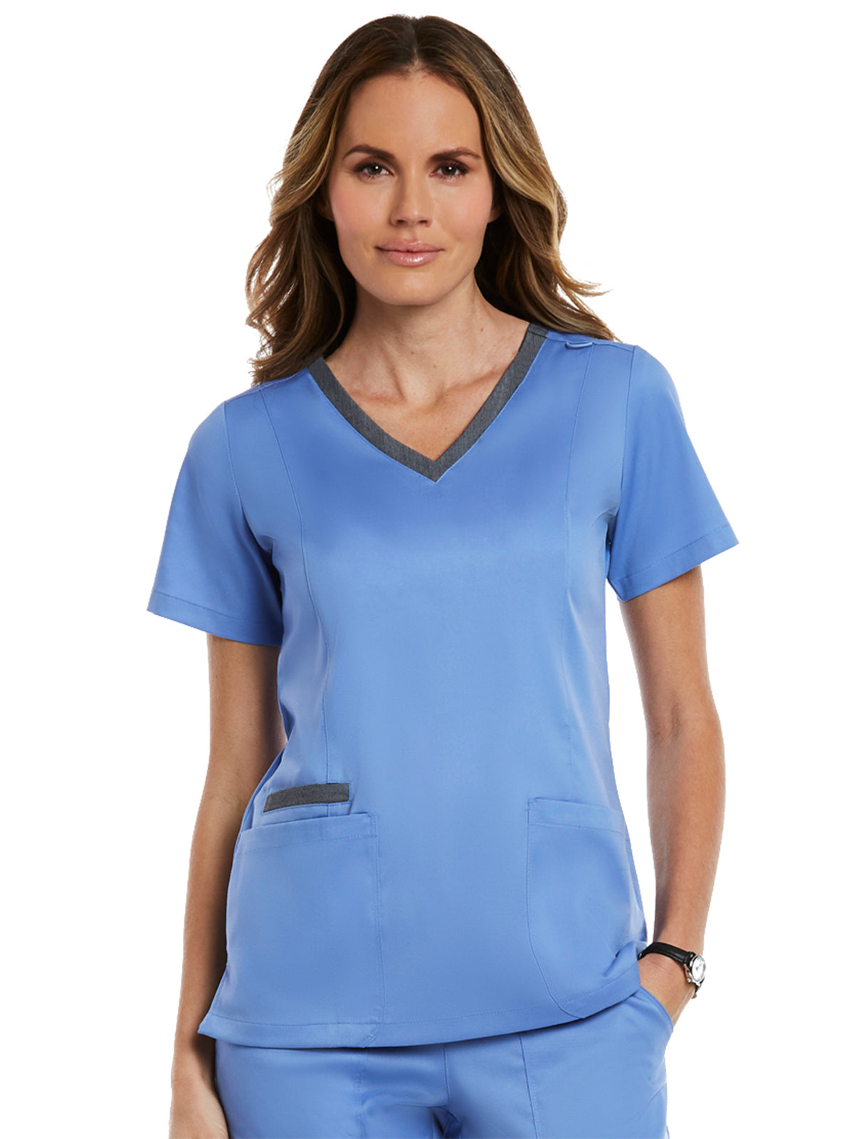 Women's Three-Pocket Heather Neck Band Top - 3502 - Ceil Blue