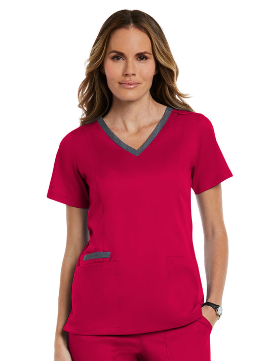 Women's Three-Pocket Heather Neck Band Top - 3502 - Cherries Jubilee