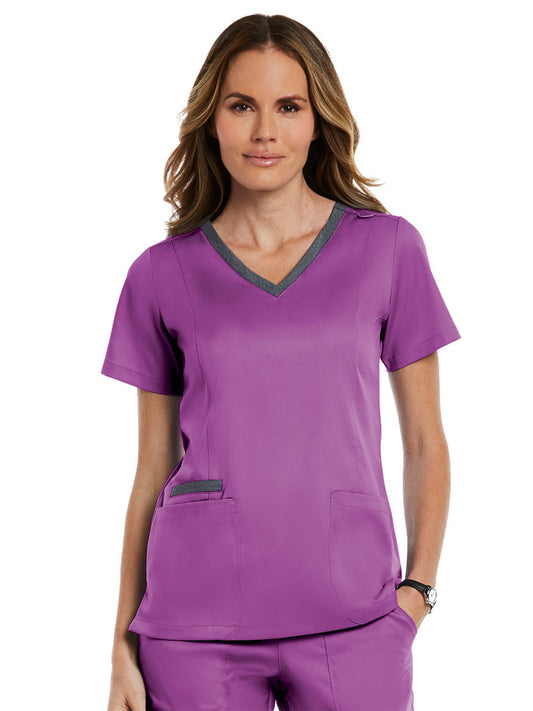 Women's Three-Pocket Heather Neck Band Top - 3502 - Dahlia