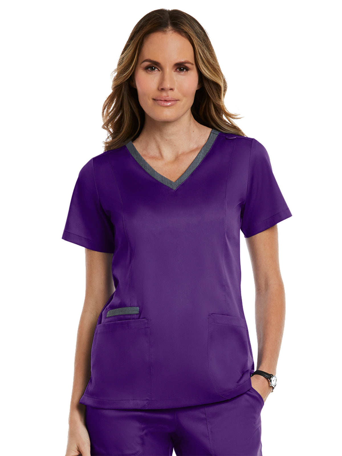 Women's Three-Pocket Heather Neck Band Top - 3502 - Eggplant