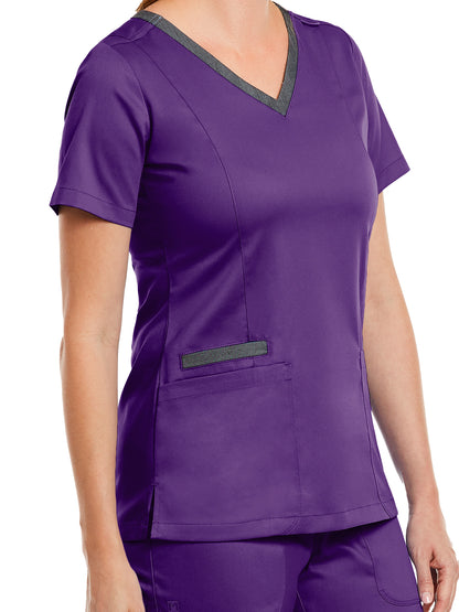 Women's Three-Pocket Heather Neck Band Top - 3502 - Eggplant