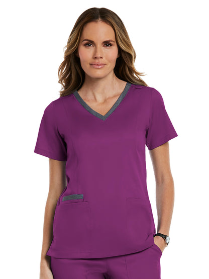 Women's Three-Pocket Heather Neck Band Top - 3502 - Hollyhock