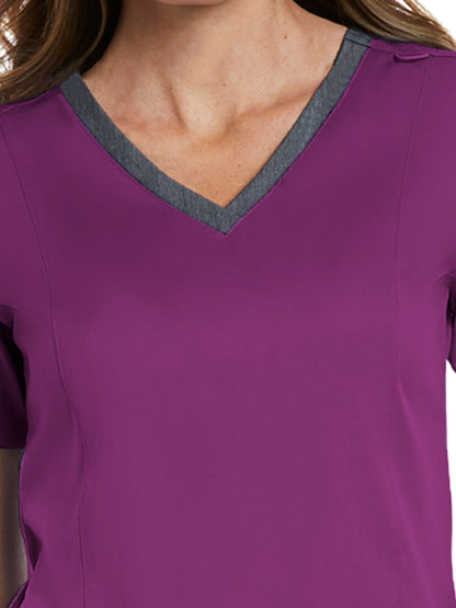 Women's Three-Pocket Heather Neck Band Top - 3502 - Hollyhock