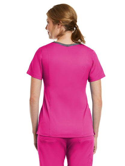 Women's Three-Pocket Heather Neck Band Top - 3502 - Hot Pink