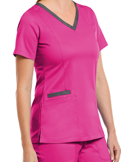 Women's Three-Pocket Heather Neck Band Top - 3502 - Hot Pink