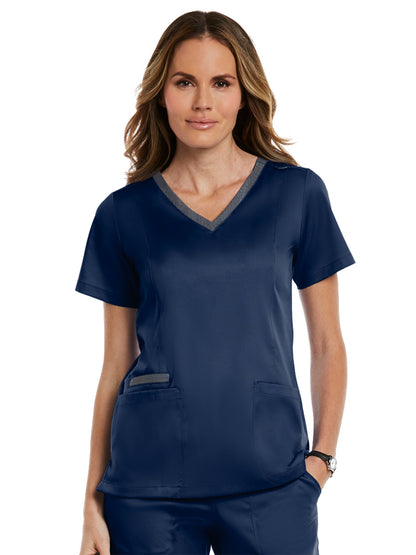 Women's Three-Pocket Heather Neck Band Top - 3502 - Navy