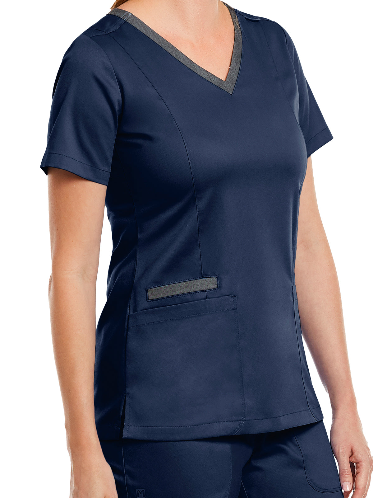 Women's Three-Pocket Heather Neck Band Top - 3502 - Navy