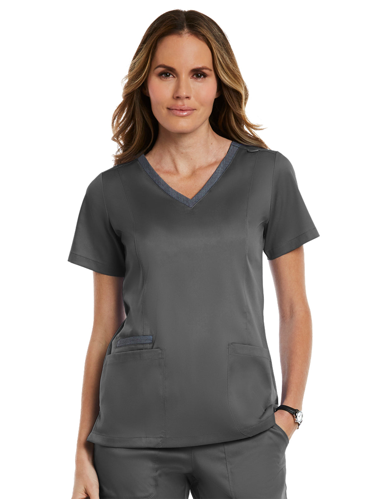 Women's Three-Pocket Heather Neck Band Top - 3502 - Pewter