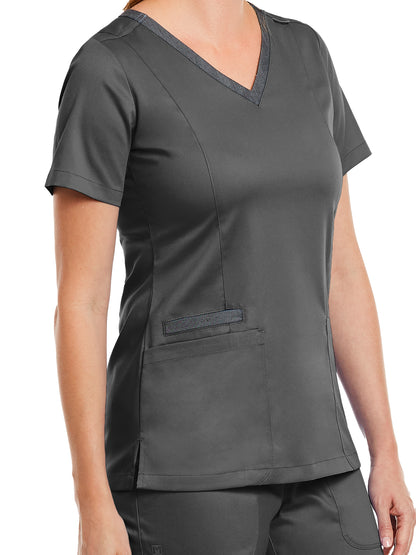 Women's Three-Pocket Heather Neck Band Top - 3502 - Pewter